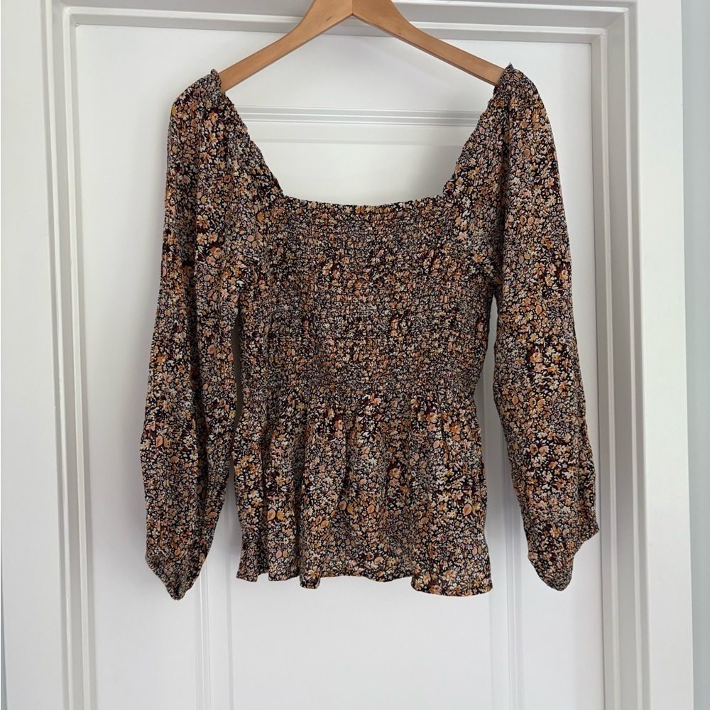 Madewell Lucie Smocked Babydoll Floral Long Sleeve Top size 10/M Cottagecore - Picture 2 of 6